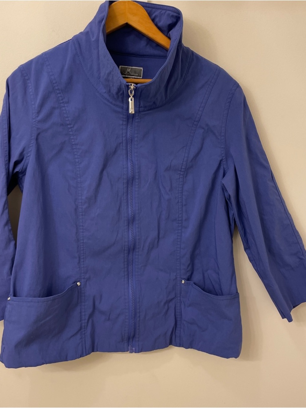 jm collection womens Periwinkle Full zip rivet jacket size 14 Pockets Collared